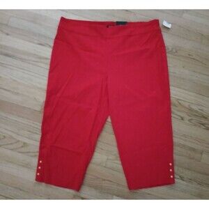 Dressbarn Roz & Ali Women's 24W Red Crop Pants Sits High on Waist Stretchy Comfy